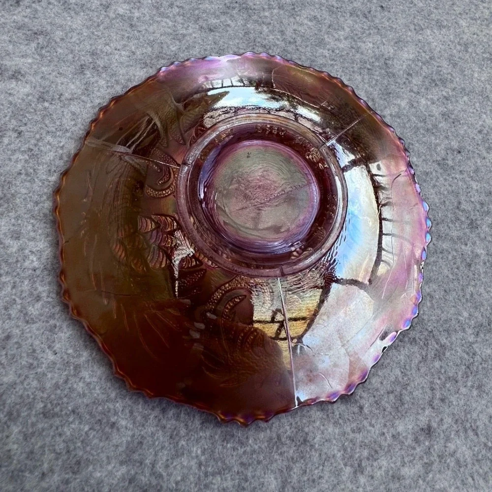 Fenton Pinecone Carnival Glass Plate Iridescence Marigold 6.5